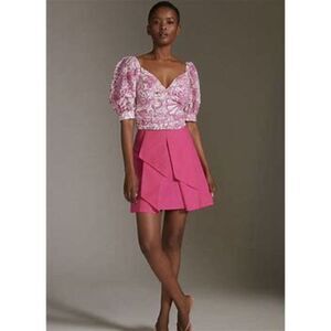 Anthropologie Maeve Ruffled Pink Vacay Retro Cotton Mini Skirt Size 4